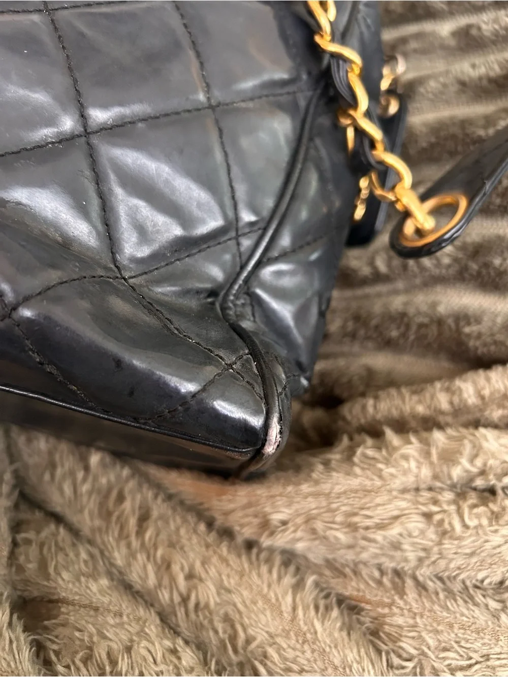 VINTAGE CHANEL Black Quilted Leather Shoulder Bag